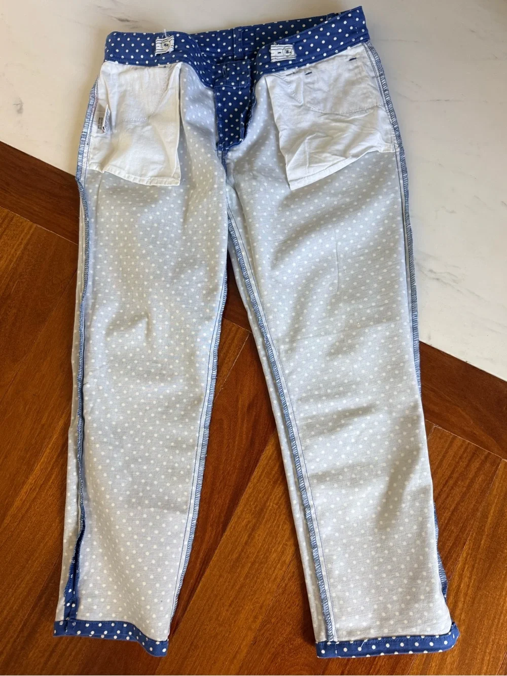 Mini Boden Big Girls Capri Pants Adjustable Waist Blue Polka Dot Jeans Size 14Y